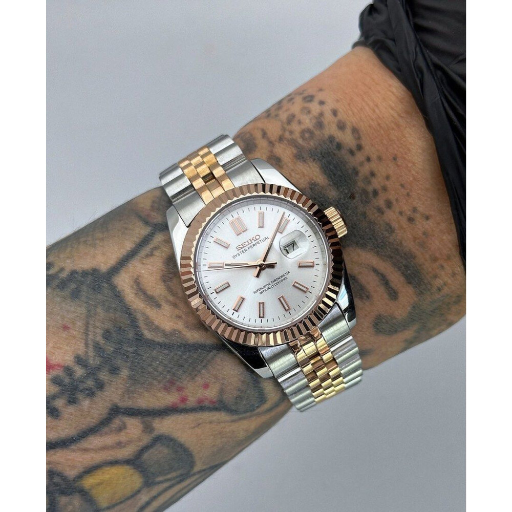 Custom Seiko Mod • 2-Tone Silver Rose Gold DateJust • 31mm